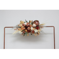  Flower arch arrangement in orange ivory rust terracotta colors.  Arbor flowers. Floral archway. Faux flowers for wedding arch. 0036