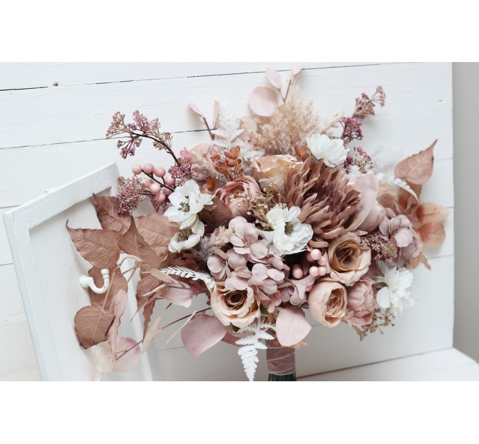 Wedding bouquets in blush pink beige white colors. Bridal bouquet. Faux bouquet. Bridesmaid bouquet. 5094
