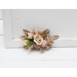 Flower comb in dusty rose cinnamon ivory color scheme. Wedding accessories for hair. Bridal flower comb. Bridesmaid floral comb. 5098