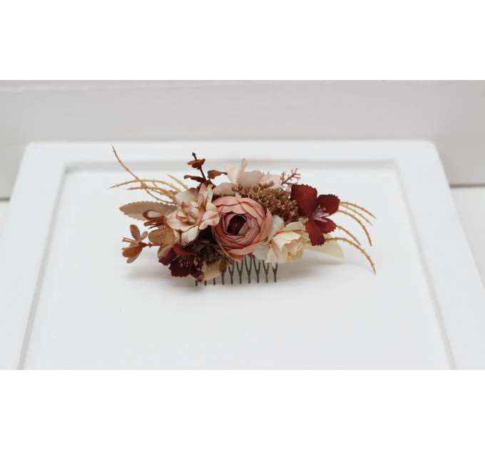 Flower comb in terracotta brown cream color scheme. Wedding accessories for hair. Bridal flower comb. Bridesmaid floral comb. 5100