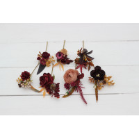  Set of  7 hair pins in purple burgundy beige color scheme. Hair accessories. Flower accessories for wedding.  5096