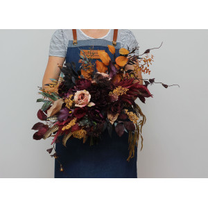 Wedding bouquets in Deep purple burgundy beige cinnamon  colors. Bridal bouquet. Faux bouquet. Bridesmaid bouquet. 5096