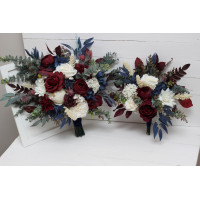 Wedding bouquets in burgundy ivory navy blue colors. Bridal bouquet. Cascading bouquet. Faux bouquet. Bridesmaid bouquet. 5097