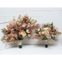 Wedding bouquets in dusty rose cinnamon ivory colors. Bridal bouquet. Faux bouquet. Bridesmaid bouquet. 5098