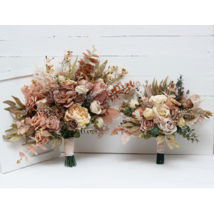 Wedding bouquets in dusty rose cinnamon ivory colors. Bridal bouquet. Faux bouquet. Bridesmaid bouquet. 5098