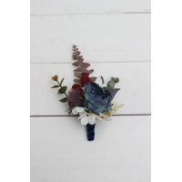  Wedding boutonnieres and wrist corsage  in burgundy ivory navy blue color scheme. Flower accessories. 5097