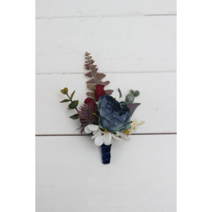  Wedding boutonnieres and wrist corsage  in burgundy ivory navy blue color scheme. Flower accessories. 5097