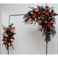  Flower arch arrangement in burnt orange red burgundy colors.  Arbor flowers. Floral archway. Faux flowers for wedding arch. 5103