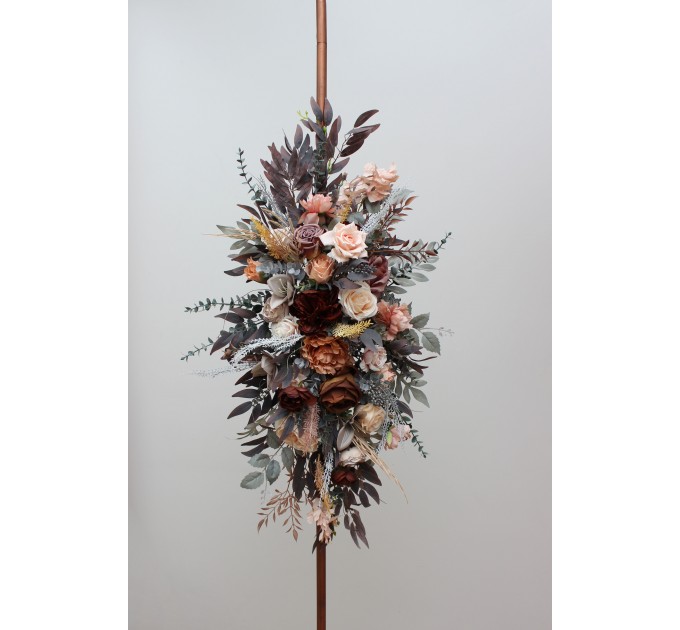 Flower arch arrangement in gray peach brown colors.  Arbor flowers. Floral archway. Faux flowers for wedding arch. 5106