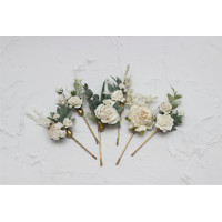 Set of 6 hair pins in white color scheme. Hair accessories. Flower accessories for wedding.  0016