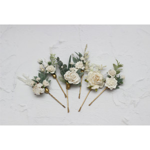  Set of 6 hair pins in white color scheme. Hair accessories. Flower accessories for wedding.  0016