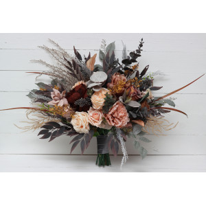 Wedding bouquets in gray peach brown colors. Bridal bouquet. Faux bouquet. Bridesmaid bouquet. 5106