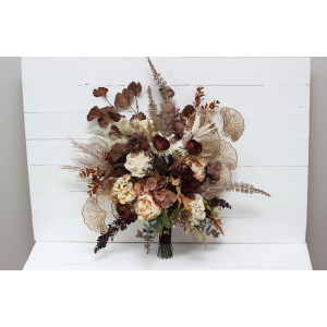 Wedding bouquets in terracotta brown gold cream colors. Bridal bouquet. Faux bouquet. Bridesmaid bouquet. 5105