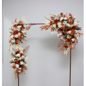  Flower arch arrangement in burnt orange ivory colors.  Arbor flowers. Floral archway. Faux flowers for wedding arch. 5107