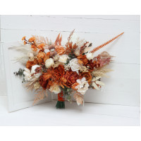 Wedding bouquets in burnt orange ivory colors. Bridal bouquet. Faux bouquet. Bridesmaid bouquet. 5107