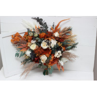 Wedding bouquets in burnt orange ivory navy blue colors. Bridal bouquet. Cascading bouquet. Faux bouquet. Bridesmaid bouquet. 5111