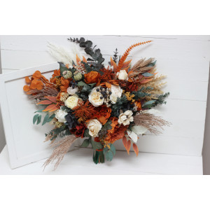 Wedding bouquets in burnt orange ivory navy blue colors. Bridal bouquet. Cascading bouquet. Faux bouquet. Bridesmaid bouquet. 5111