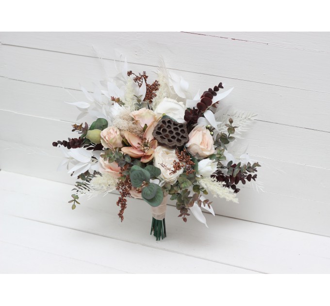 Wedding bouquets in beige white blush pink colors. Small bridal bouquet. Faux bouquet. Bridesmaid bouquet. 5113