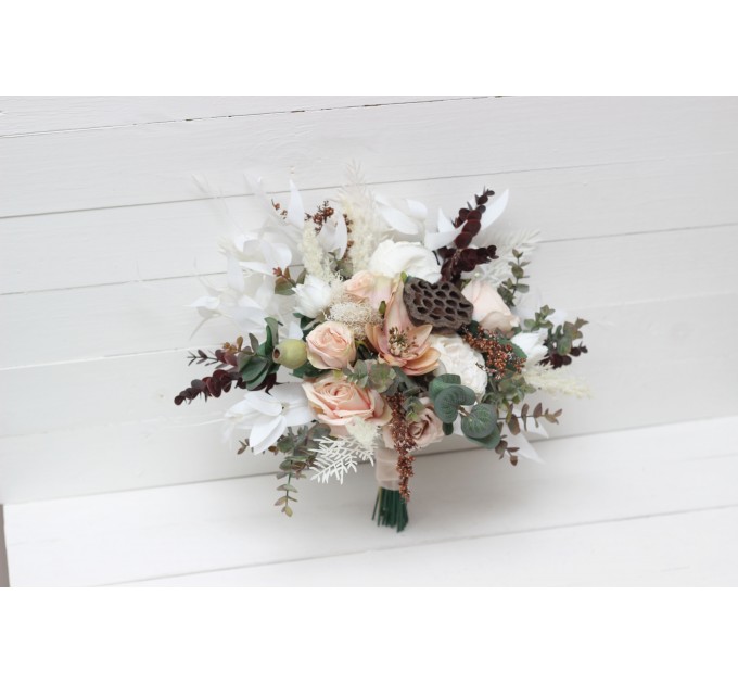 Wedding bouquets in beige white blush pink colors. Small bridal bouquet. Faux bouquet. Bridesmaid bouquet. 5113