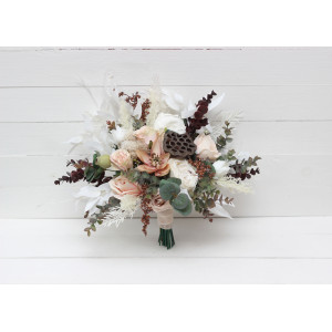Wedding bouquets in beige white blush pink colors. Small bridal bouquet. Faux bouquet. Bridesmaid bouquet. 5113