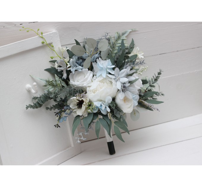 Wedding bouquets in dusty blue white colors. Bridal bouquet. Faux bouquet. Bridesmaid bouquet. 5116