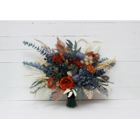 Wedding bouquets in rust blue ivory colors. Bridal bouquet. Faux bouquet. Bridesmaid bouquet. 5115