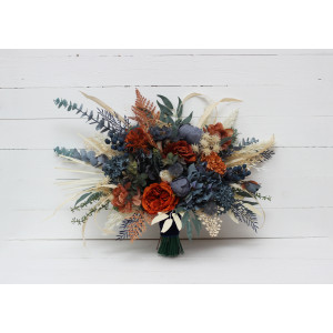 Wedding bouquets in rust blue ivory colors. Bridal bouquet. Faux bouquet. Bridesmaid bouquet. 5115