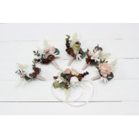  Wedding boutonnieres and wrist corsage  in beige white blush pink color scheme. Flower accessories. 5113
