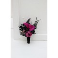  Wedding boutonnieres and wrist corsage  in deep purple black magenta color scheme. Flower accessories. 5112