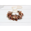 Cinnamon, Terracotta & Beige Flower Crown – Faux Floral Hair Wreath for Bride or Flower Girl