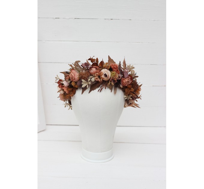 Cinnamon terracotta beige flower crown. Hair wreath. Flower girl crown. Wedding flowers. 5118