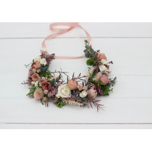 Dusty rose cream blush pink  flower crown. Hair wreath. Flower girl crown. Wedding flowers. 5122
