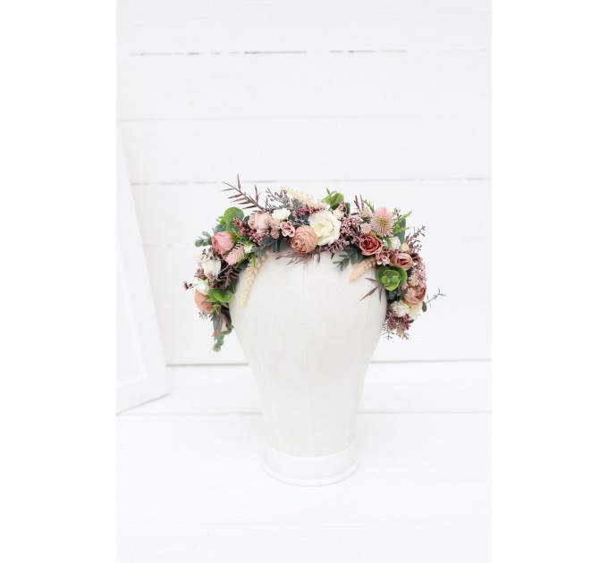 Dusty rose cream blush pink  flower crown. Hair wreath. Flower girl crown. Wedding flowers. 5122