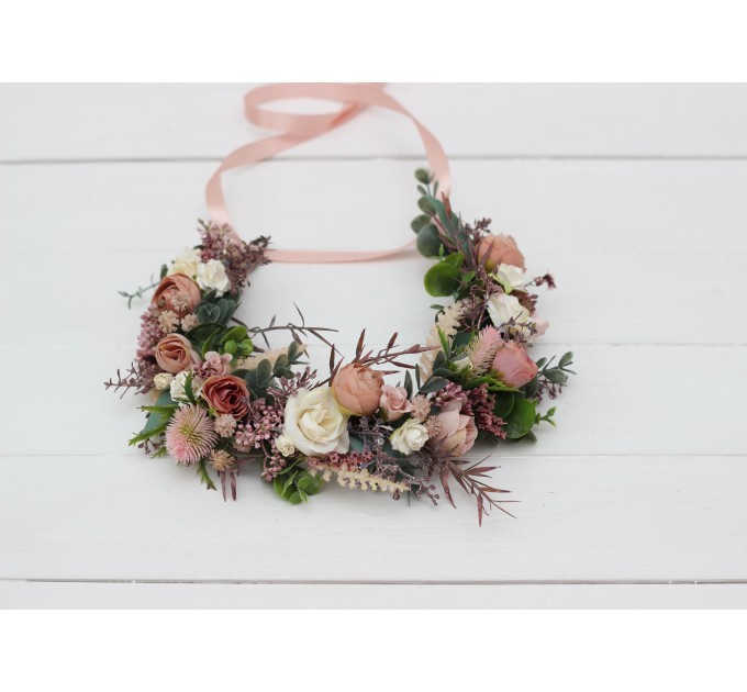 Dusty rose cream blush pink  flower crown. Hair wreath. Flower girl crown. Wedding flowers. 5122