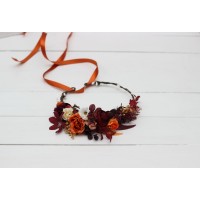 Rust burgundy white flower crown. Hair wreath. Flower girl crown. Wedding flowers. 5124