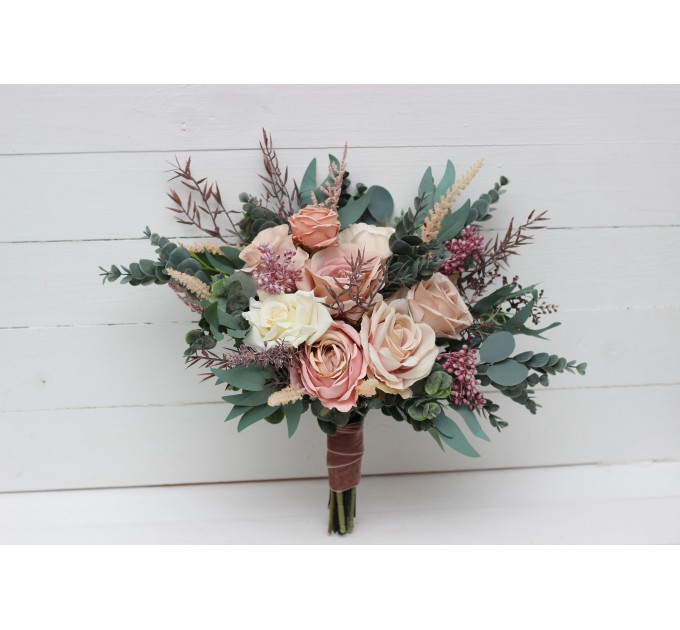 Wedding bouquets in dusty rose cream blush pink colors. Bridal bouquet. Faux bouquet. Bridesmaid bouquet. 5122