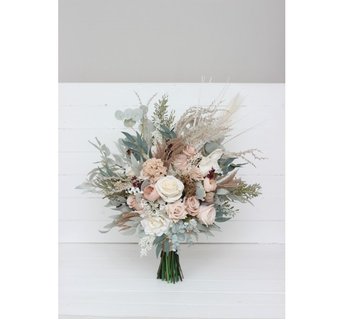 Boho bouquet. Pampas grass bouquet. Blush pink beige cream flowers. Bridal bouquet. Faux bouque.t Fall wedding. Boho wedding. Silk flowers. 5132