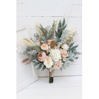 Boho bouquet. Pampas grass bouquet. Blush pink beige cream flowers. Bridal bouquet. Faux bouque.t Fall wedding. Boho wedding. Silk flowers. 5132