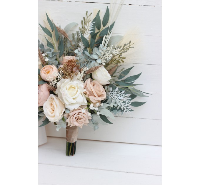 Boho bouquet. Pampas grass bouquet. Blush pink beige cream flowers. Bridal bouquet. Faux bouque.t Fall wedding. Boho wedding. Silk flowers. 5132