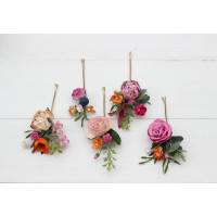  Set of  5 bobby pins in orange pink magenta  color scheme. Jewel-tone wedding. Hair accessories. Flower accessories for wedding. 5127