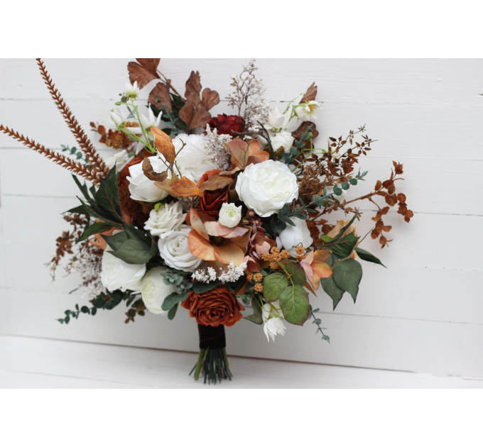 Wedding Bouquets in White, Rust & Terracotta | Faux Bridal & Bridesmaid Bouquets