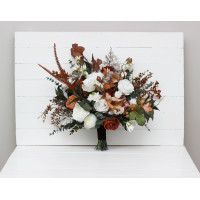 Wedding bouquets in white rust terracotta colors. Bridal bouquet. Faux bouquet. Bridesmaid bouquet. 5129