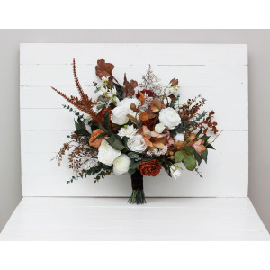 Wedding bouquets in white rust terracotta colors. Bridal bouquet. Faux bouquet. Bridesmaid bouquet. 5129