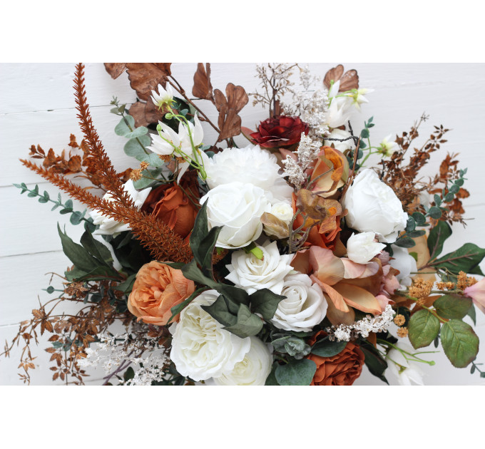 Wedding Bouquets in White, Rust & Terracotta | Faux Bridal & Bridesmaid Bouquets