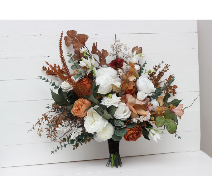 Wedding Bouquets in White, Rust & Terracotta | Faux Bridal & Bridesmaid Bouquets