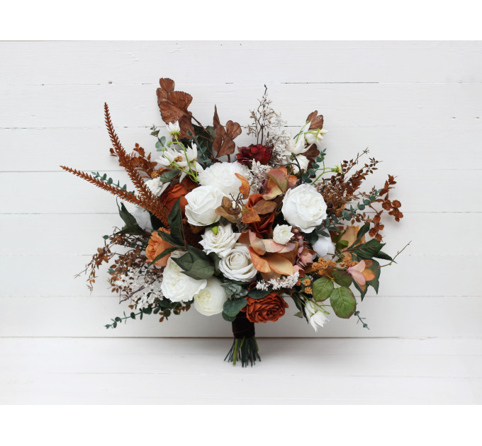 Wedding Bouquets in White, Rust & Terracotta | Faux Bridal & Bridesmaid Bouquets