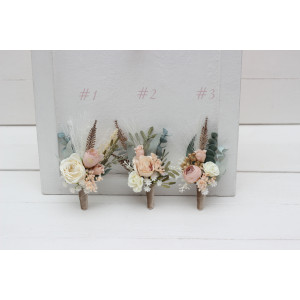  Wedding boutonnieres and wrist corsage  in blush pink beige cream color scheme. Flower accessories. 5132