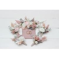  Wedding boutonnieres and wrist corsage  in white blush pink color scheme. Flower accessories. 5128