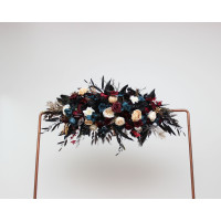  Flower arch arrangement in dark teal burgundy black cream colors.  Arbor flowers. Floral archway. Faux flowers for wedding arch. 5136