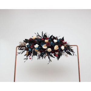  Flower arch arrangement in dark teal burgundy black cream colors.  Arbor flowers. Floral archway. Faux flowers for wedding arch. 5136